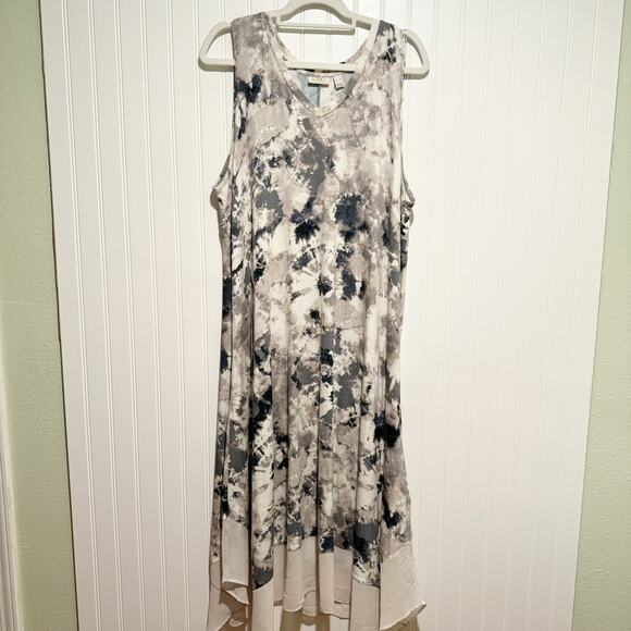 LOGO by Lori Goldstein Dresses & Skirts - LOGO Lori Goldstein Jersey Knit Midi Dress Chiffon Trim Black Gray Size XL